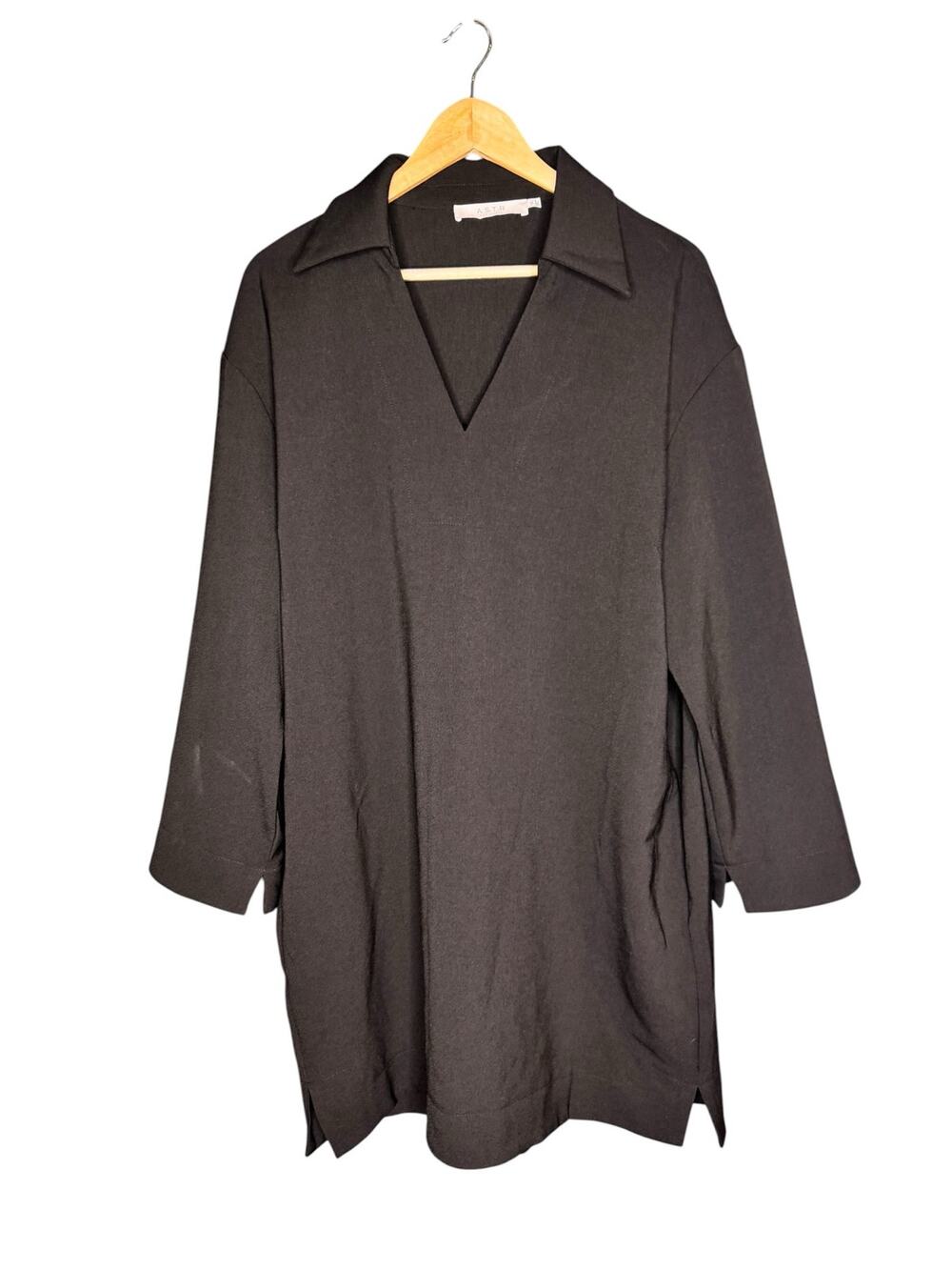 ASTR The Label Dress XL Black Shift Tunic V Neck 3/4 Sleeve Pockets Stretch